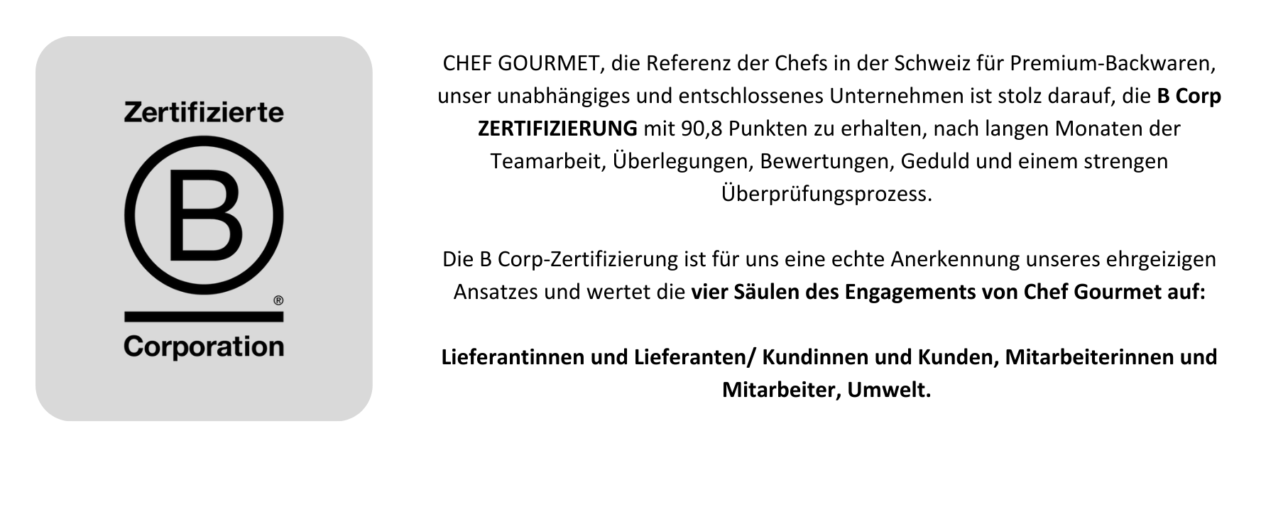 B Corp ZERTIFIZIERUNG Chef Gourmet